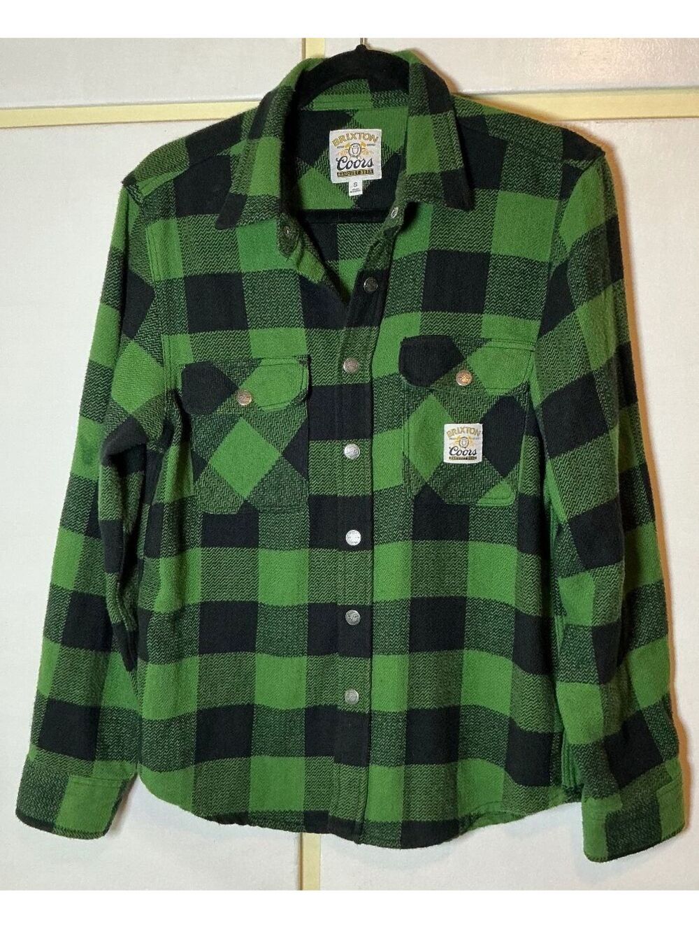 Brixton X Coors Men's Small Green Plaid Long Sleeve Button Flannel Shirt